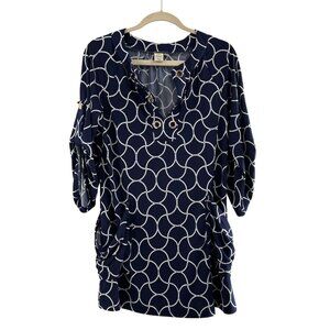 Saint Tropez West Navy & White Geometric Print Tunic Top S Nautical Swim Cover